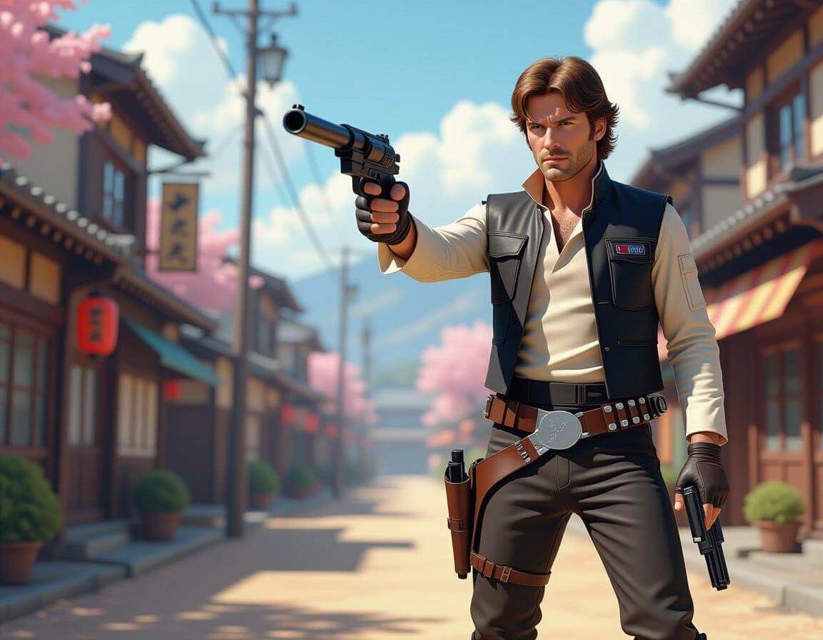 Han Solo in Japanese Manga Style with Blaster