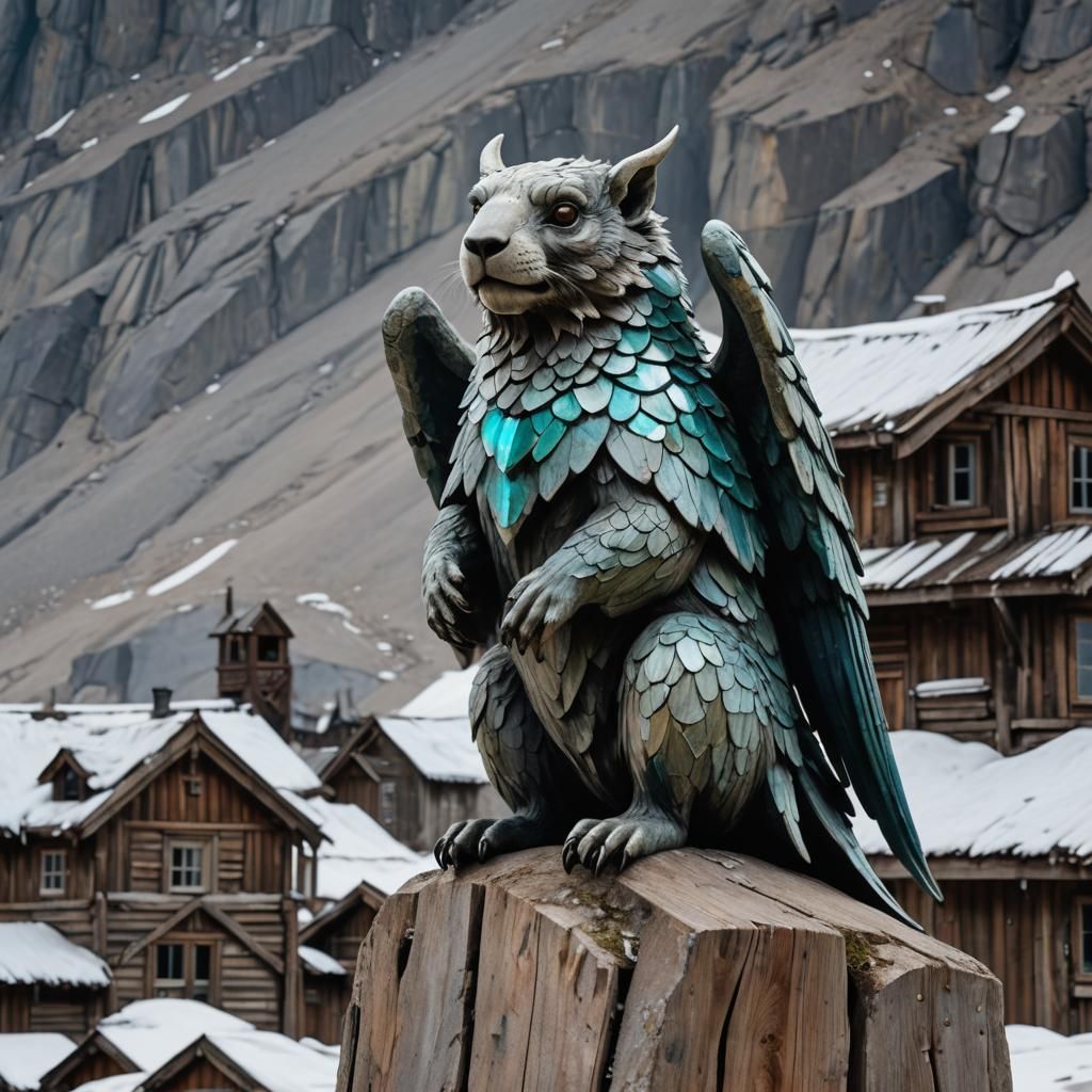 Stone Marmot Gargoyle on Frozen Tundra