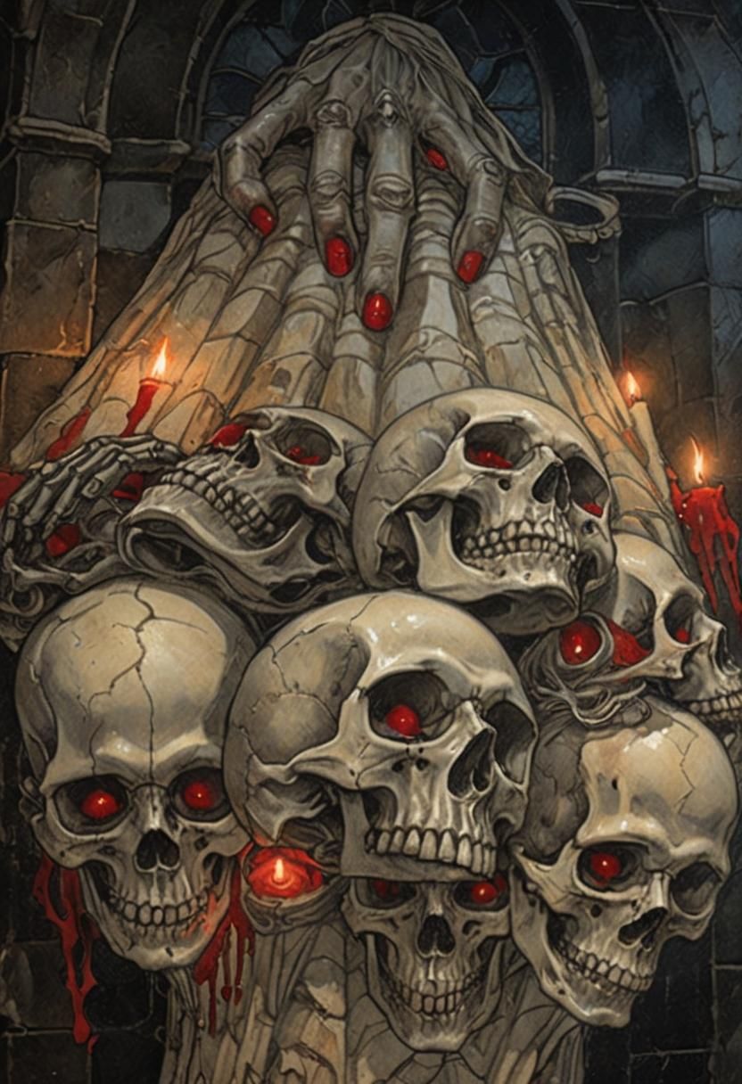 Macabre Dark Fantasy Chamber with Skulls