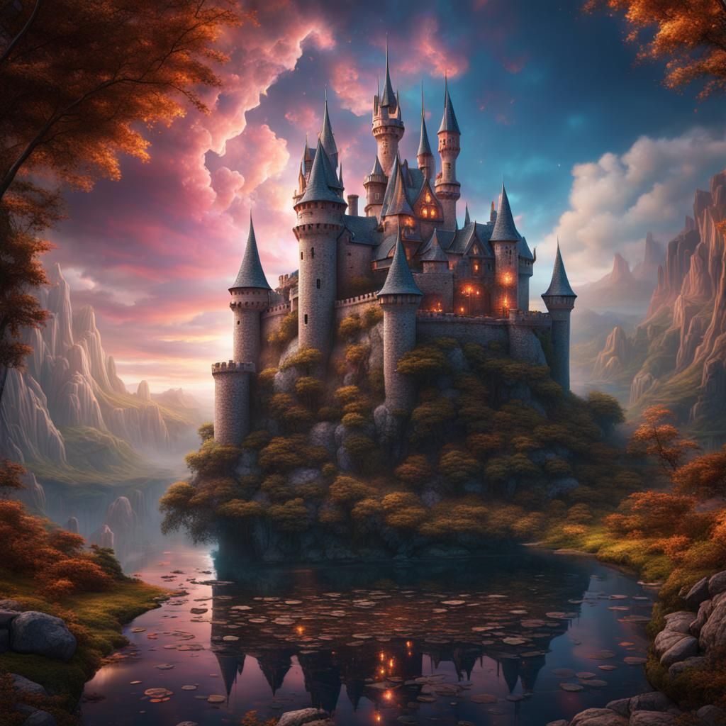 Fantastical Puzzle Castle with Magic, Matte Painting