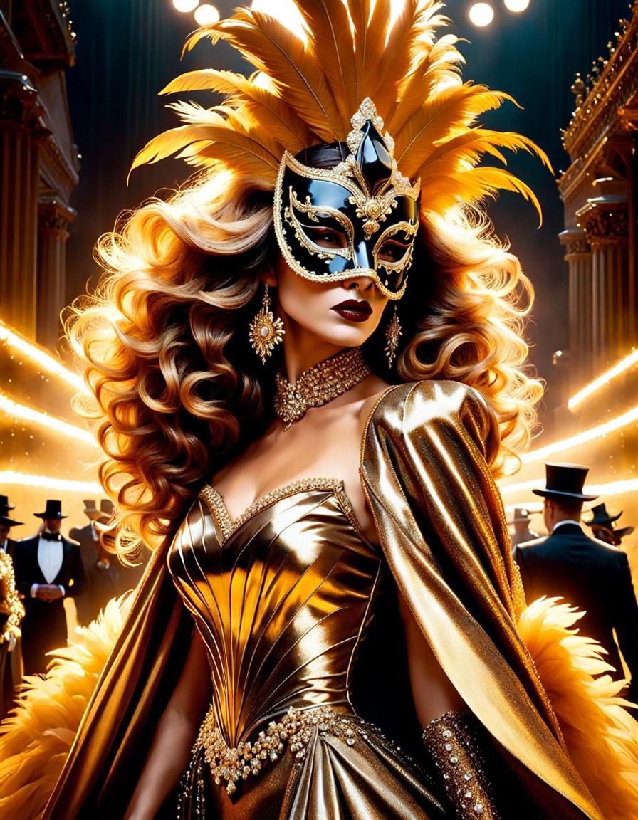 Sinister Queen at Masquerade Ball in Film Noir