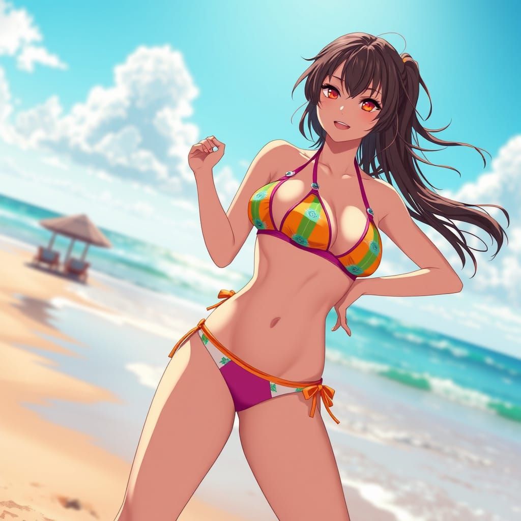 Anime Style Woman in Code Geass Bikini on Beach