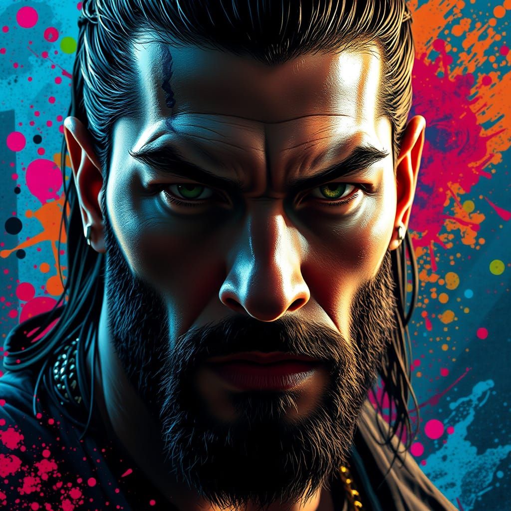 Hyperrealistic Portrait of Roman Reigns in Dynamic Compositi...