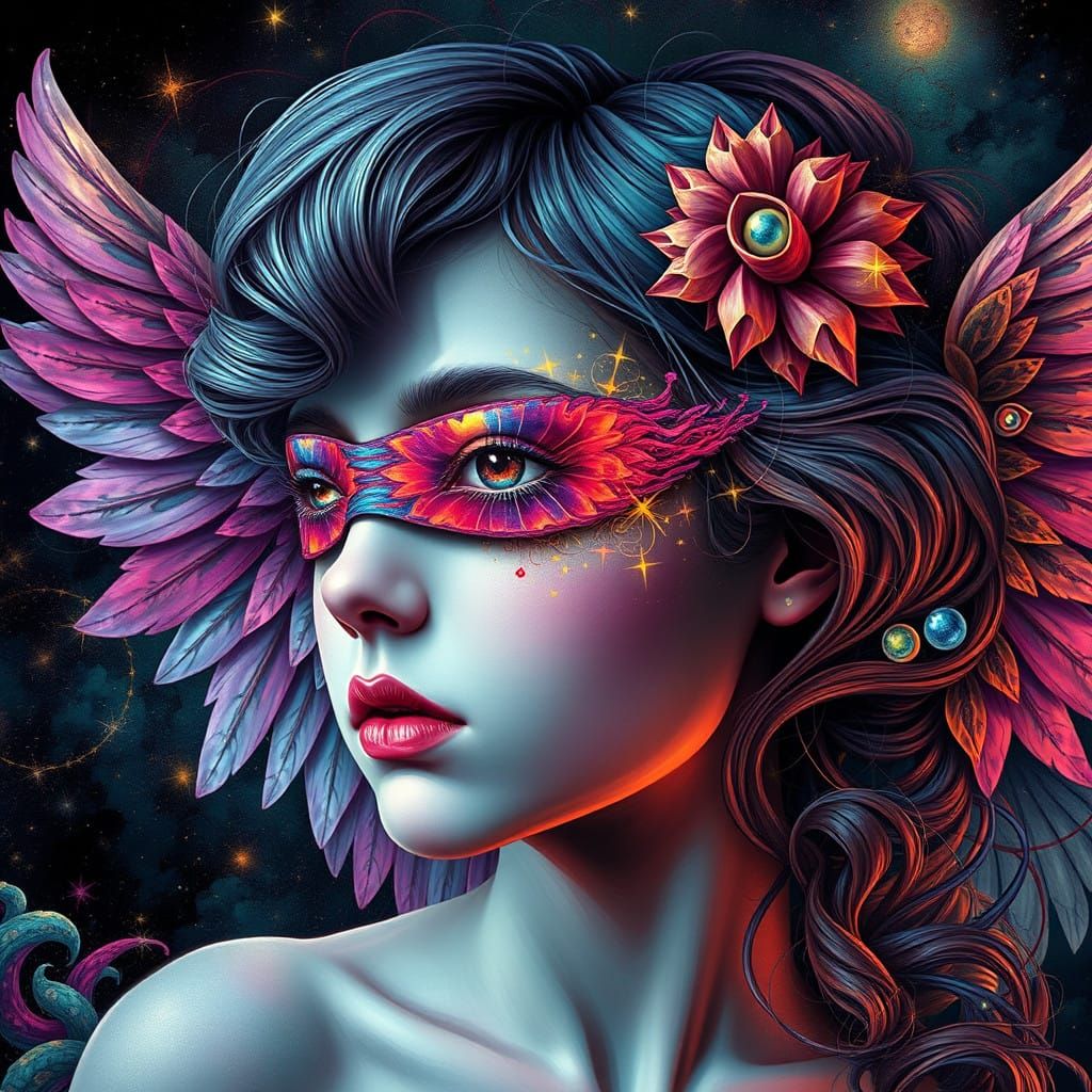 Romantic Escher-Style Portrait in Vibrant Impasto Colors