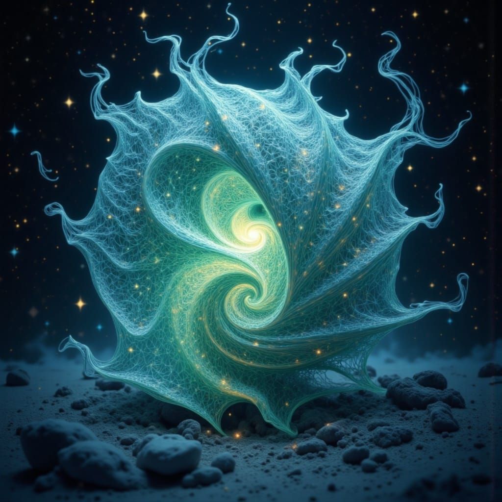 Ethereal Nautilus Shell in Starry Night Sky