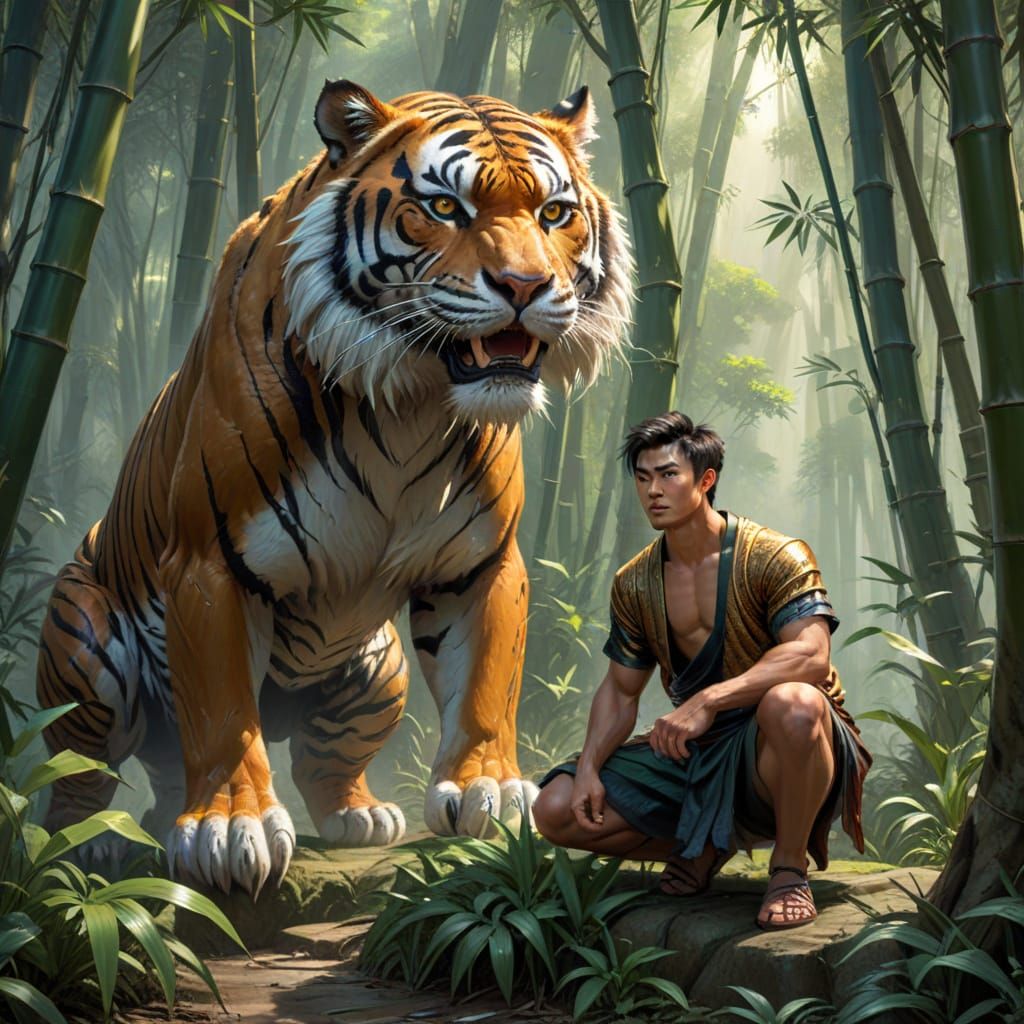 Epic Fantasy Warrior in Bamboo Forest, Inspired by Chinese M...