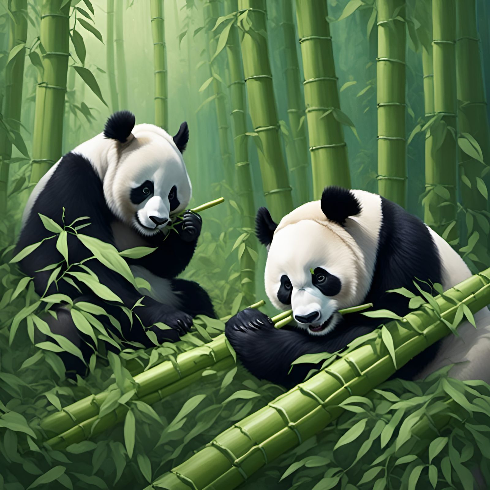 Pandas Eating Bamboo in Smoothie Style