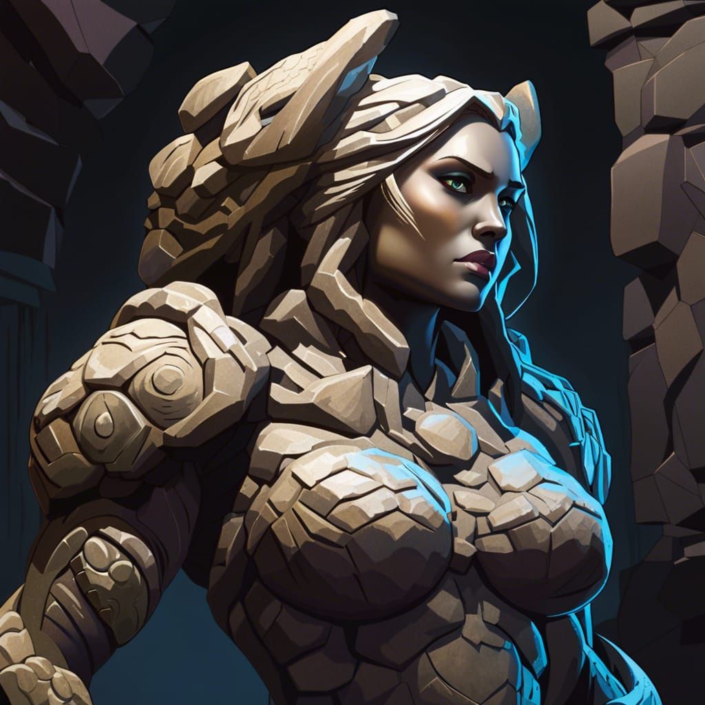 Female Stone Golem in Comic Art Style