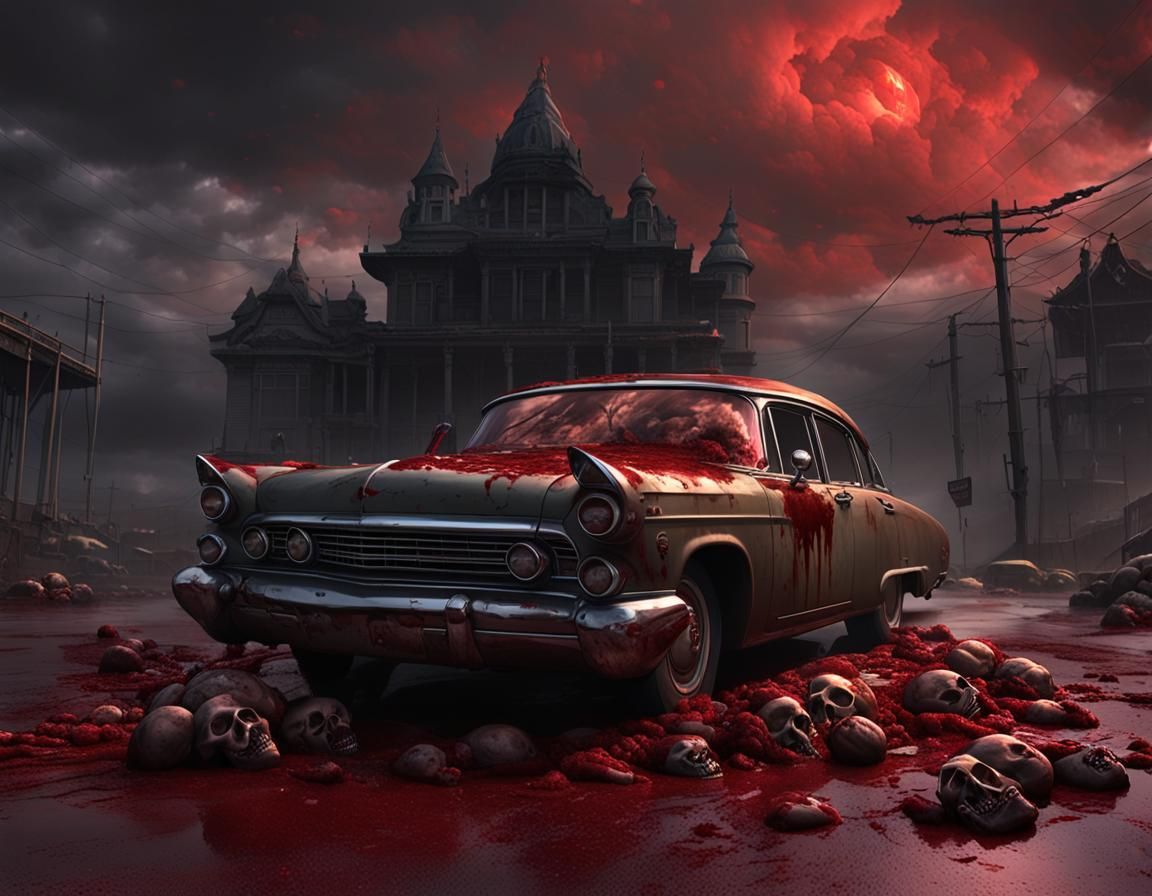 Menacing Death Car with Zombie Driver in Dark Fantasy Style