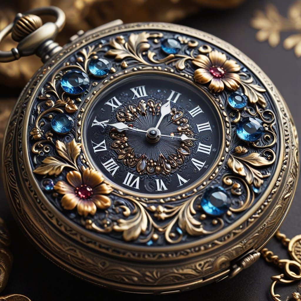 Luxurious Sterling Silver Pocket Watch in Whimsical Baroque ...