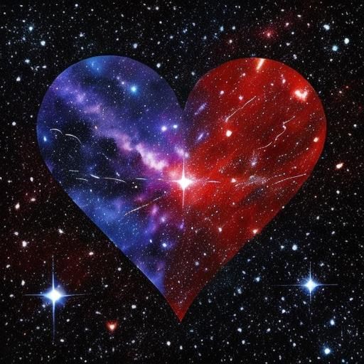 Red Hearts in Space Nebula Art