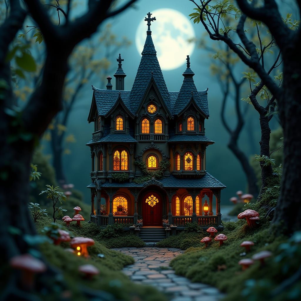 Miniature Gothic Mansion in Dark Fantasy Style