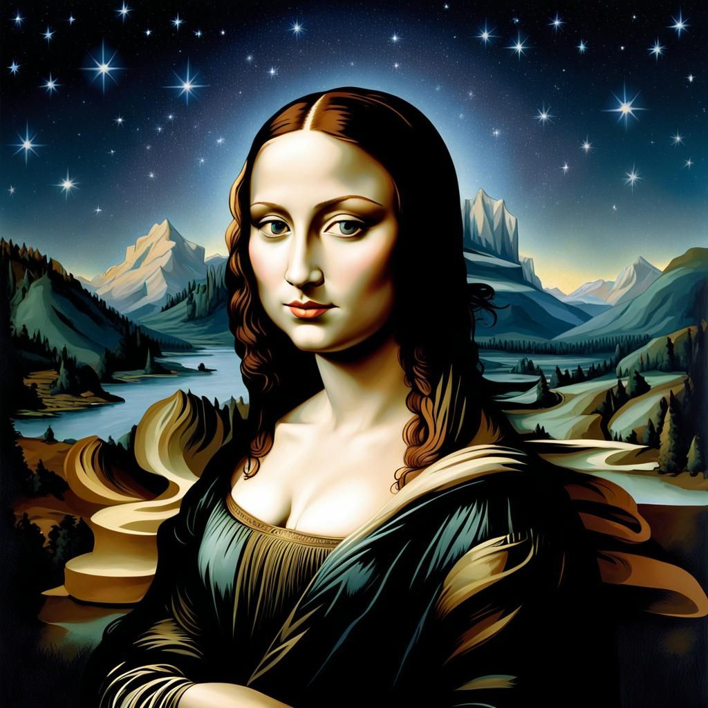 Mona Lisa with Censor Bar and Aurora Sky