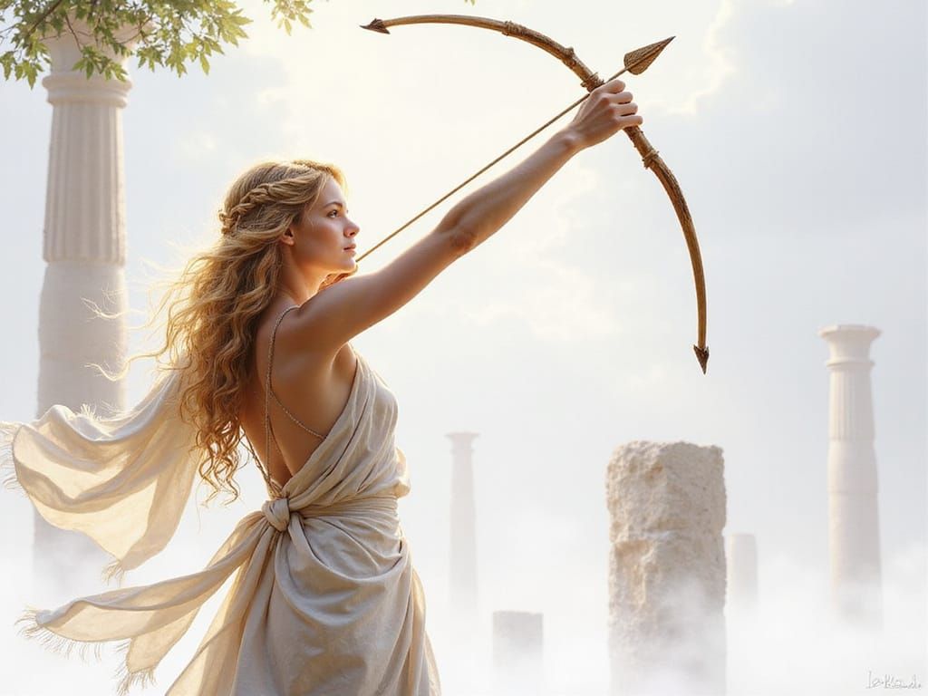 Ananke, Goddess of Destiny, in Ancient Greek Forest