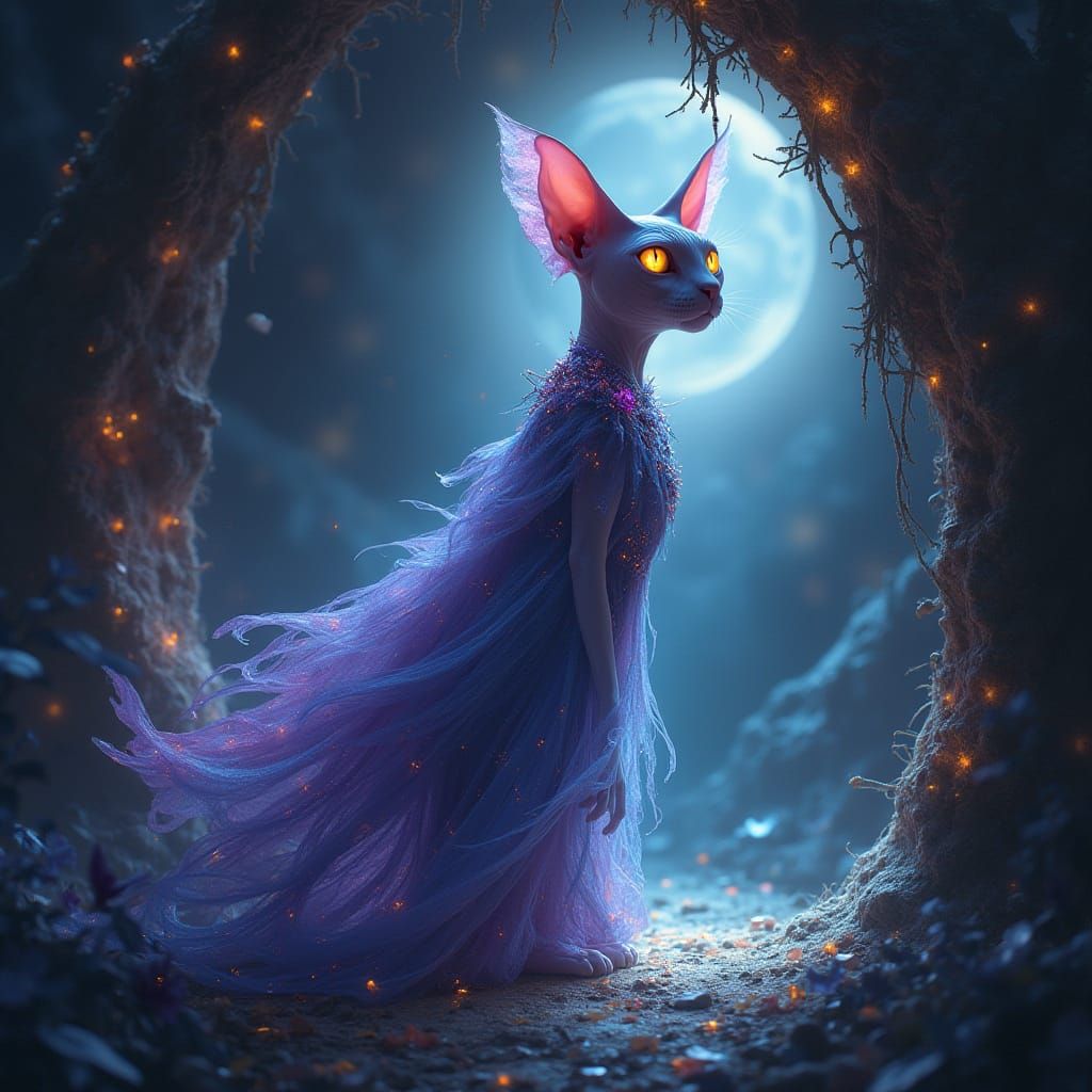 Moonlit Sphynx Cat Guarding Cosmic Portal