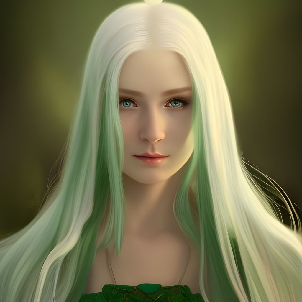 White Haired Elf Girl Portrait in Hyperdetailed Style
