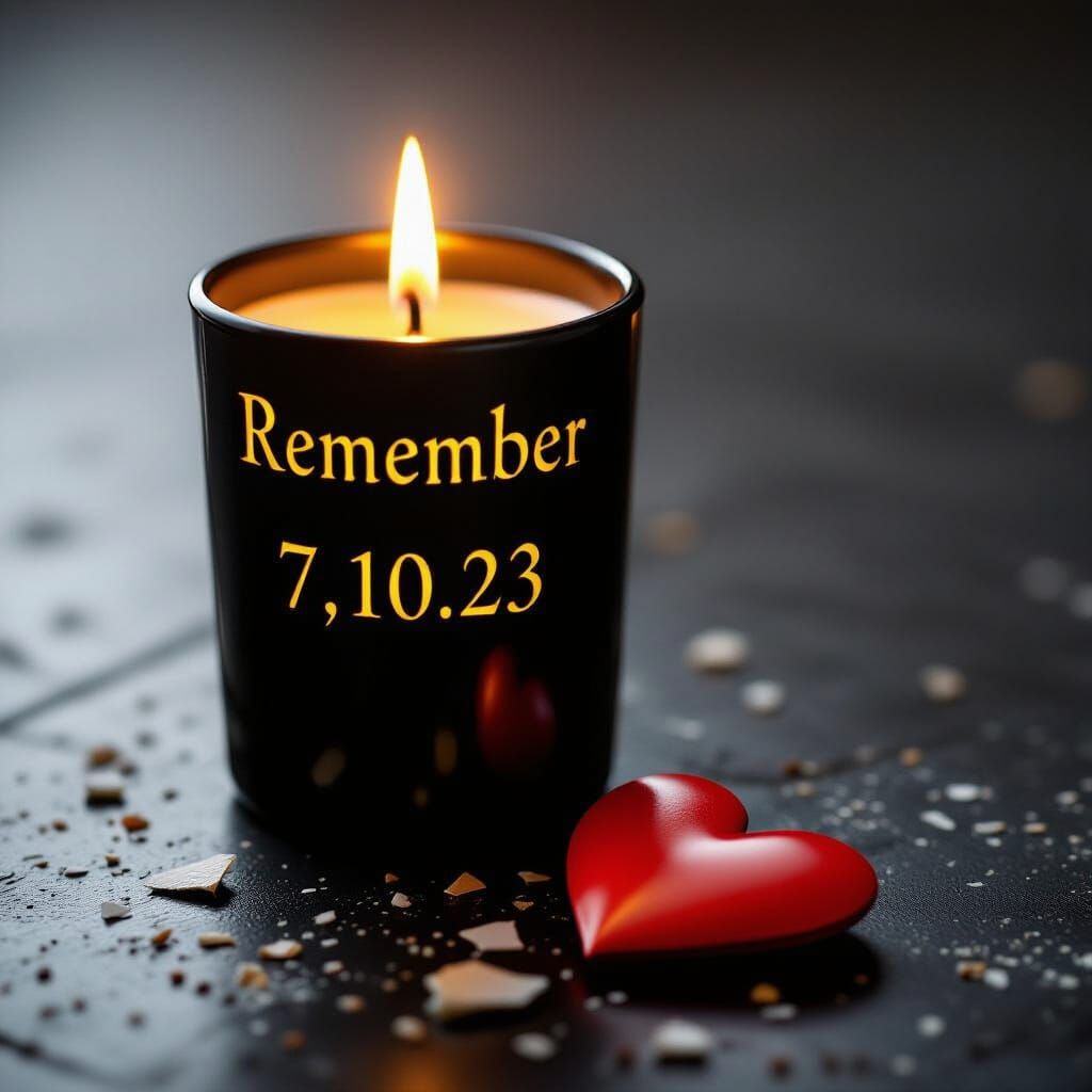Burning Candle with 'Remember 7.10.23' and Broken Heart
