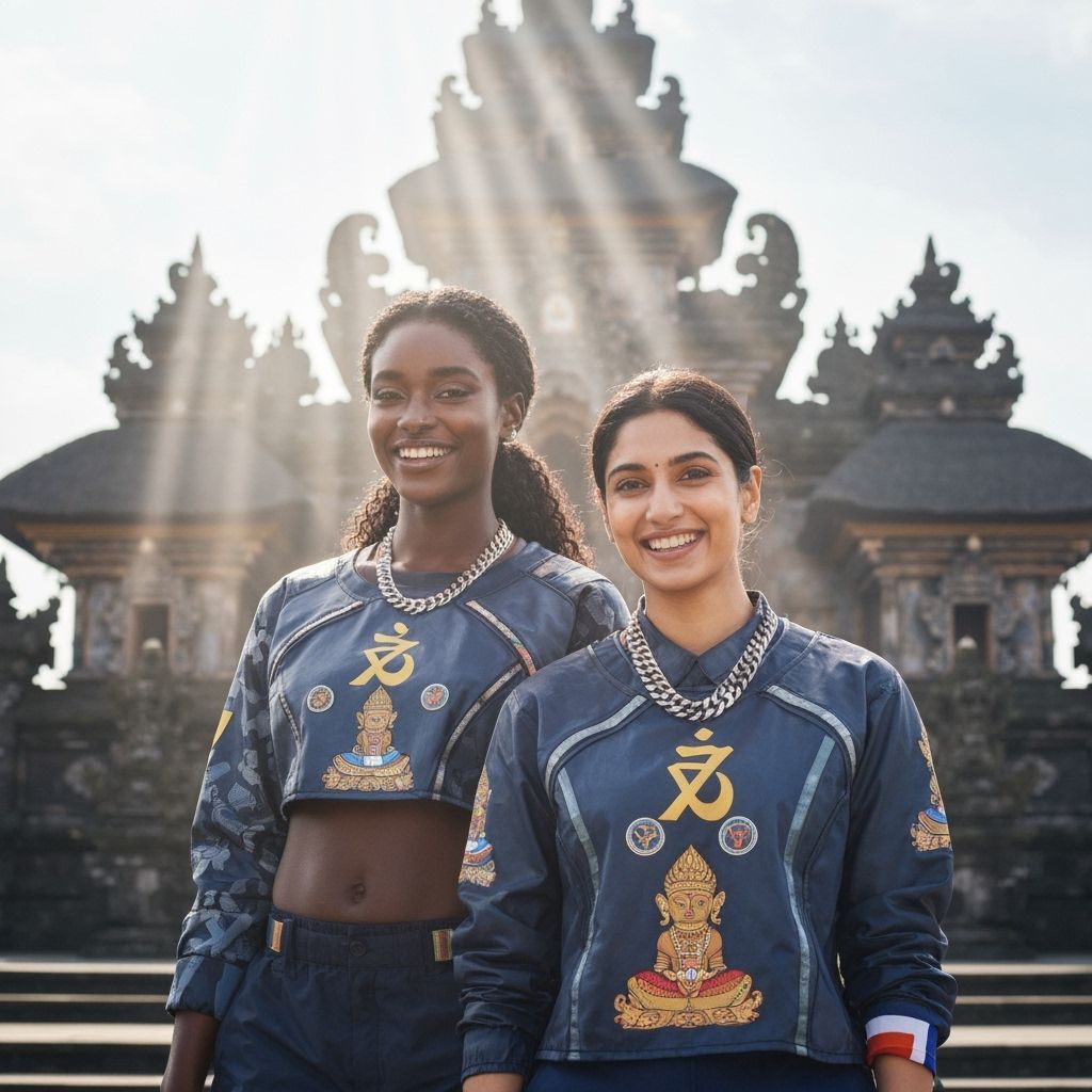 Futuristic Streetwear Fashion at Indonesian Temple in Divine...