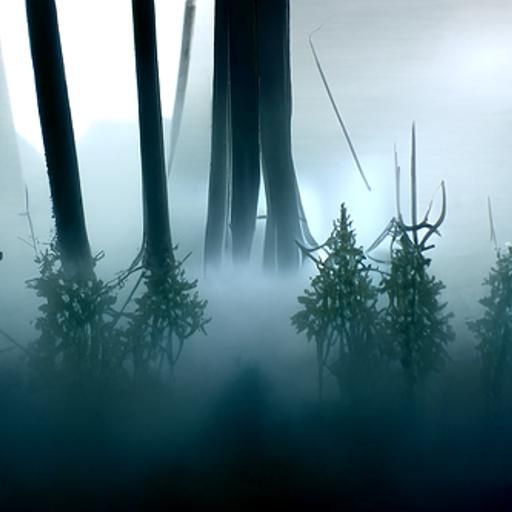 Misty Forest Thicket in Dense Fog
