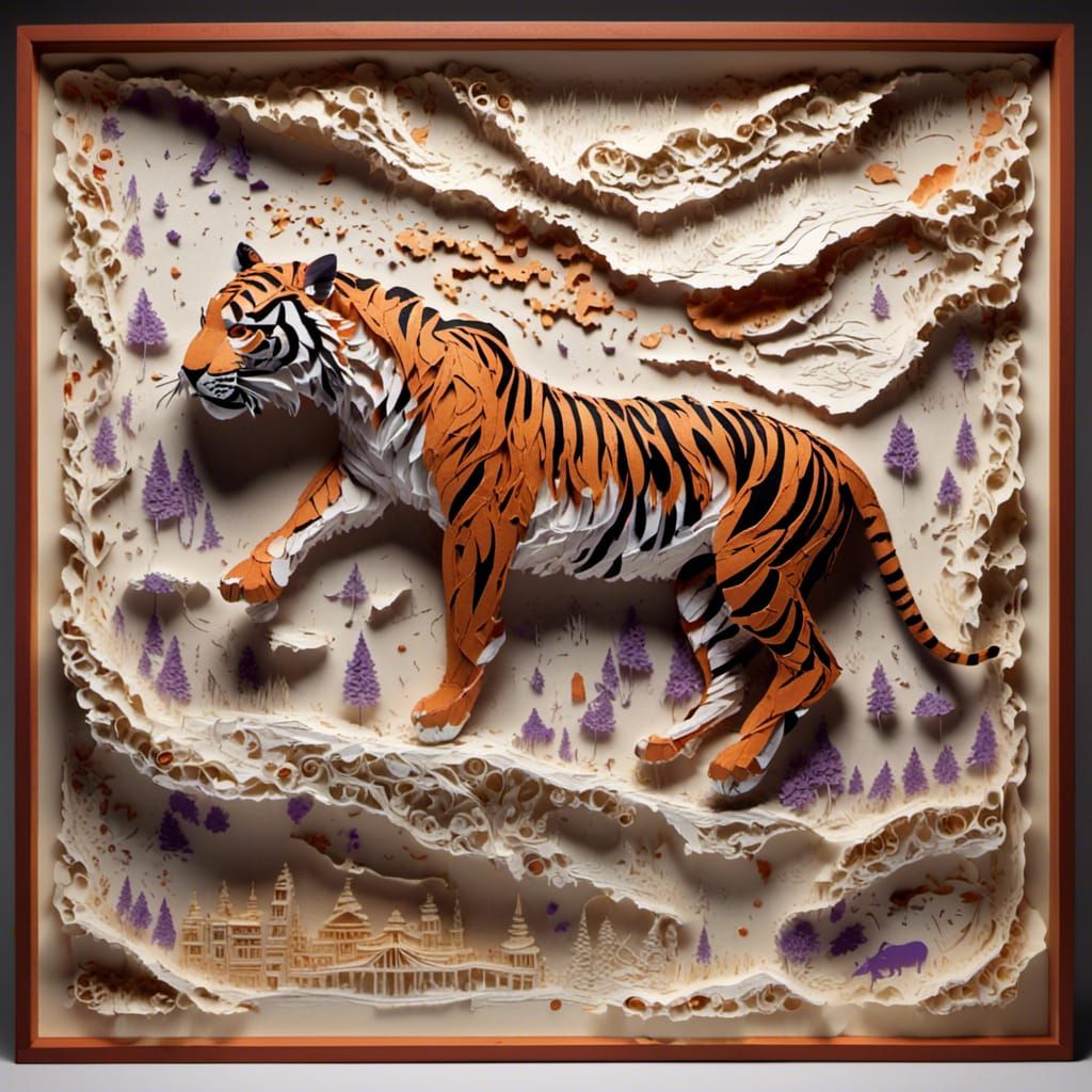 Photorealistic African Savannah Tiger Chase in 3D Paper Art