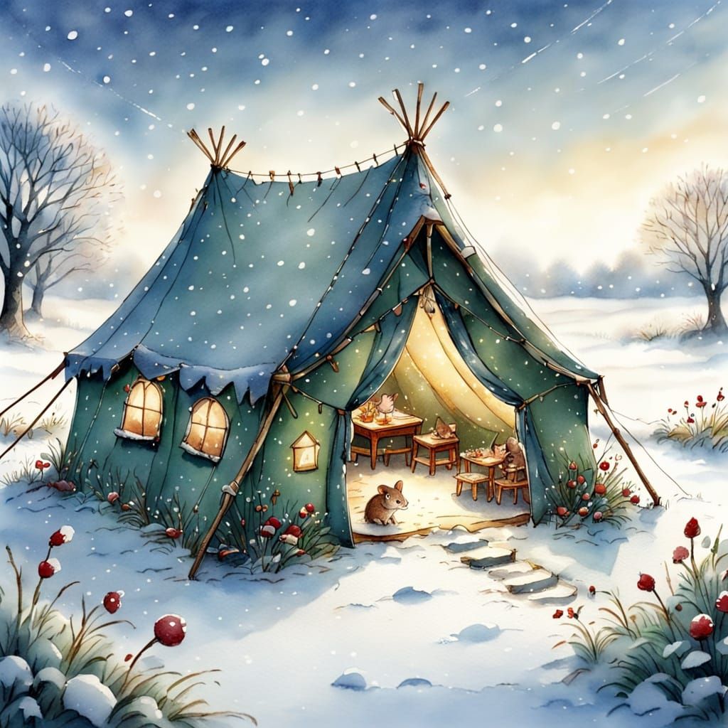 Brambly Hedge-Style Watercolour Winter Wonderland Scene
