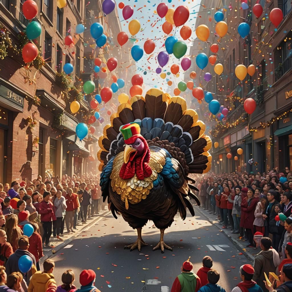 Giant Turkey Leads Thanksgiving Parade, Hyperrealistic Art