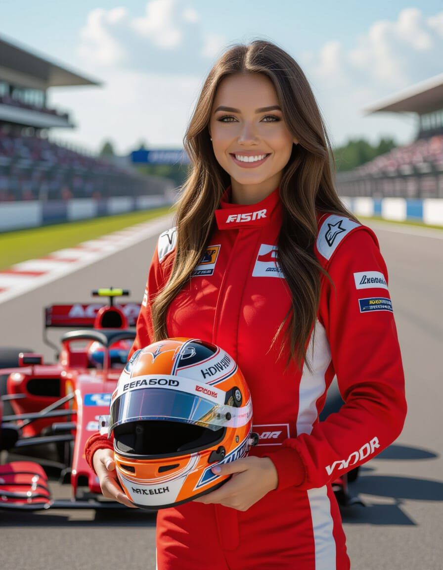 Hyper-Realistic Racing Woman with Formula Car