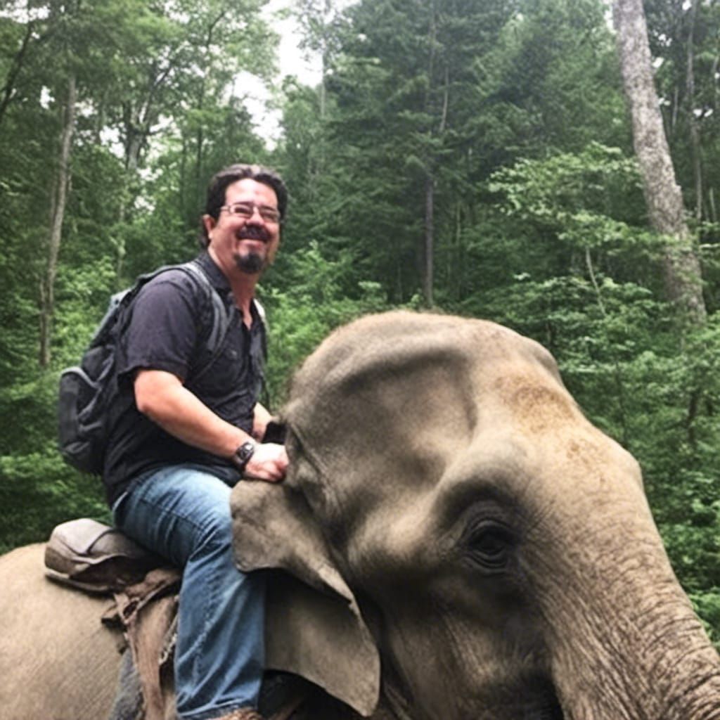 Person Riding Elephant in Jungle, AI Generated