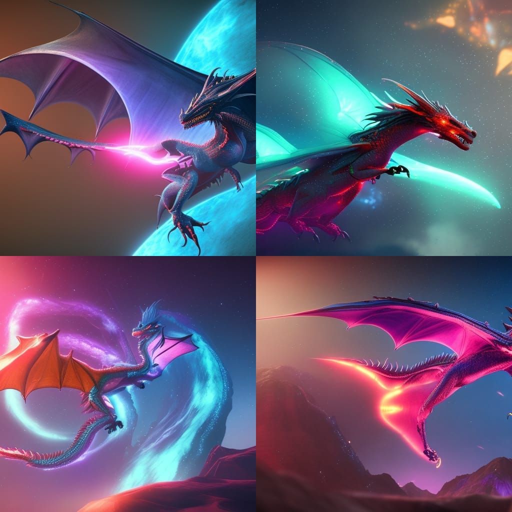 Neon Galaxy Dragon in Detailed Matte Painting