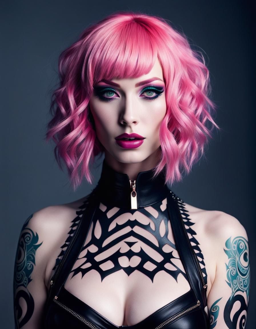 Pink Haired Zombie Goth with Tribal Tattoos