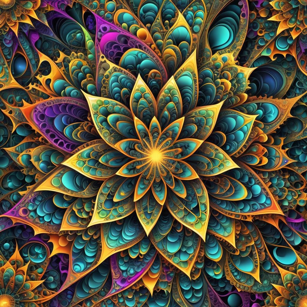 Unique Neon Star Fractal in Abstract Geometric Style