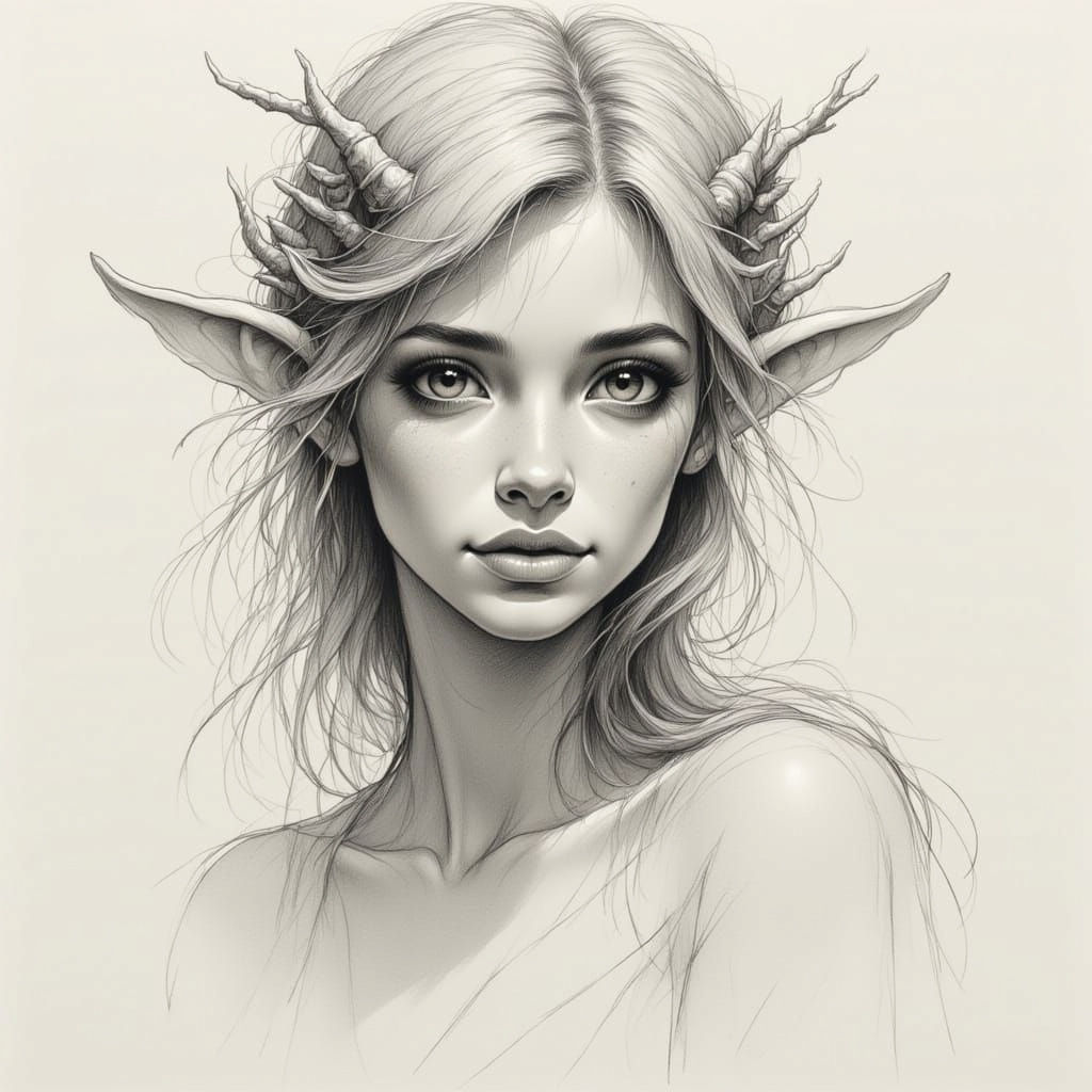 Sketchy Elf Portrait with Strong Lines