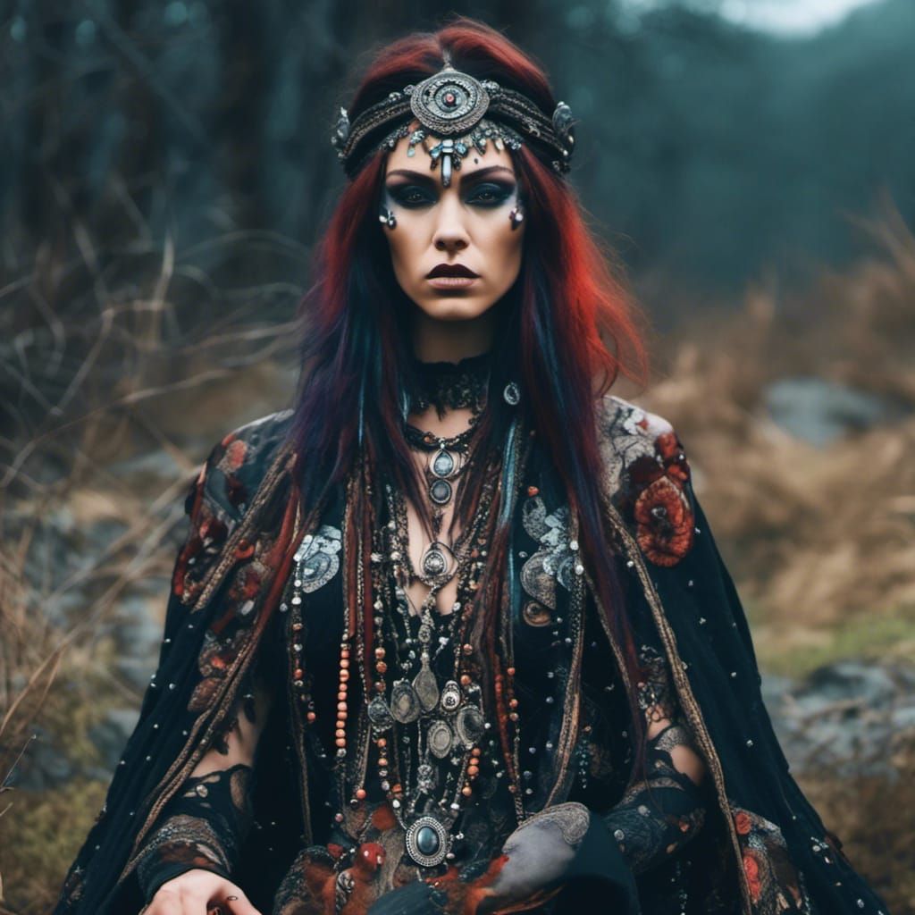 Cosmic Bohemian Druidess in Psychedelic Dreampunk Style