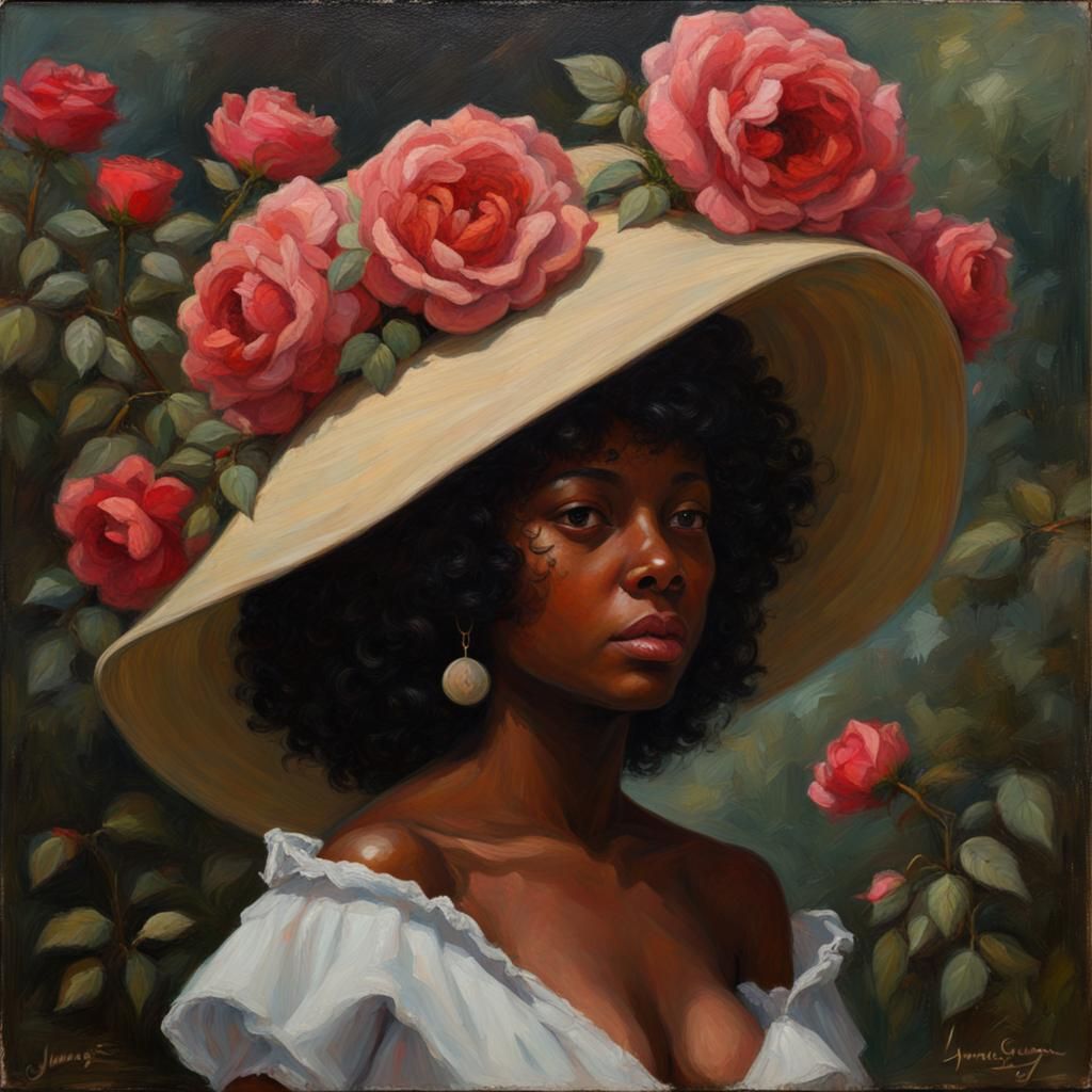 Girl in Rose Forest: An Oil Painting