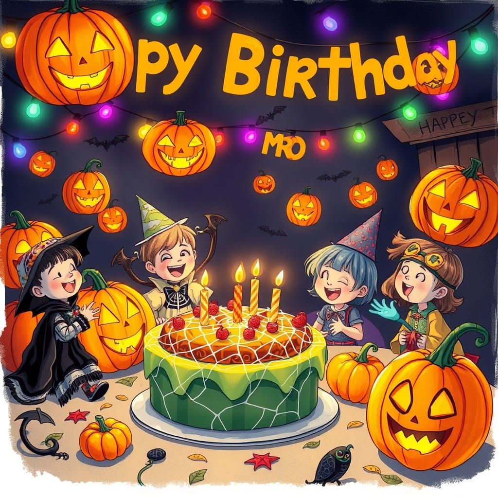 Whimsical Halloween Birthday Party Scene