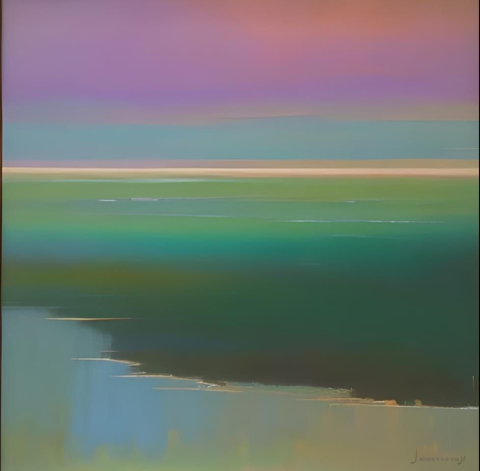 Abstract Impasto Oil Painting with Green and Pink