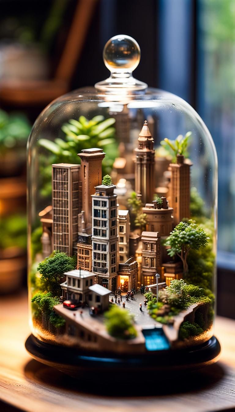 Miniature City Thriving in Glass Jar Terrarium