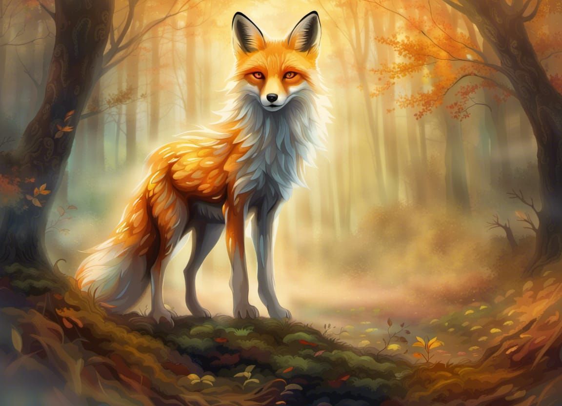 Fox ghost in the Autumn forest