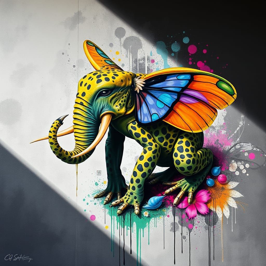 Surreal Hybrid Creature Graffiti Art