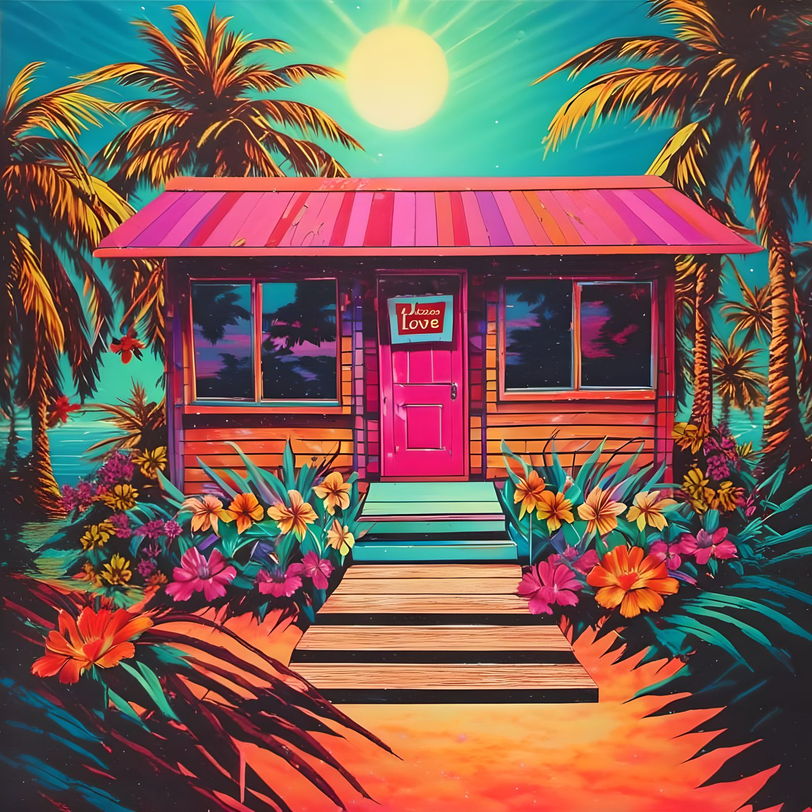 Colorful Retro Island Shack: The Love Shack