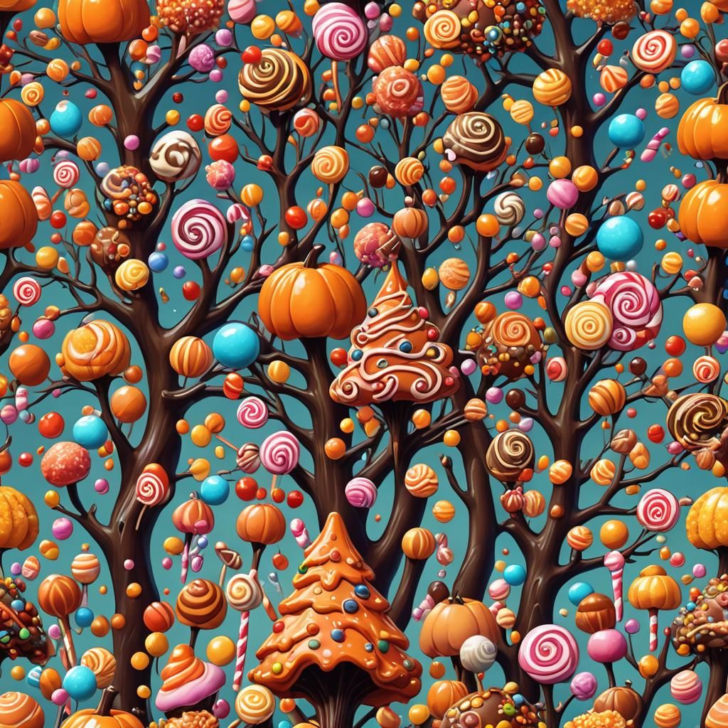 Spooky Candyland Caramel Tree in Candy Art Style