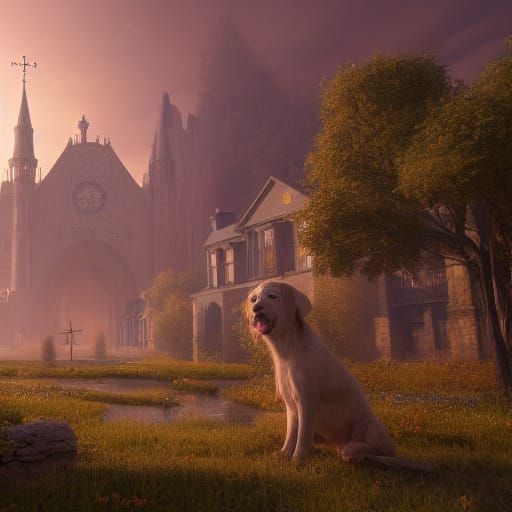 Fantastical Blind Dog Matte Painting in Unreal Engine 5