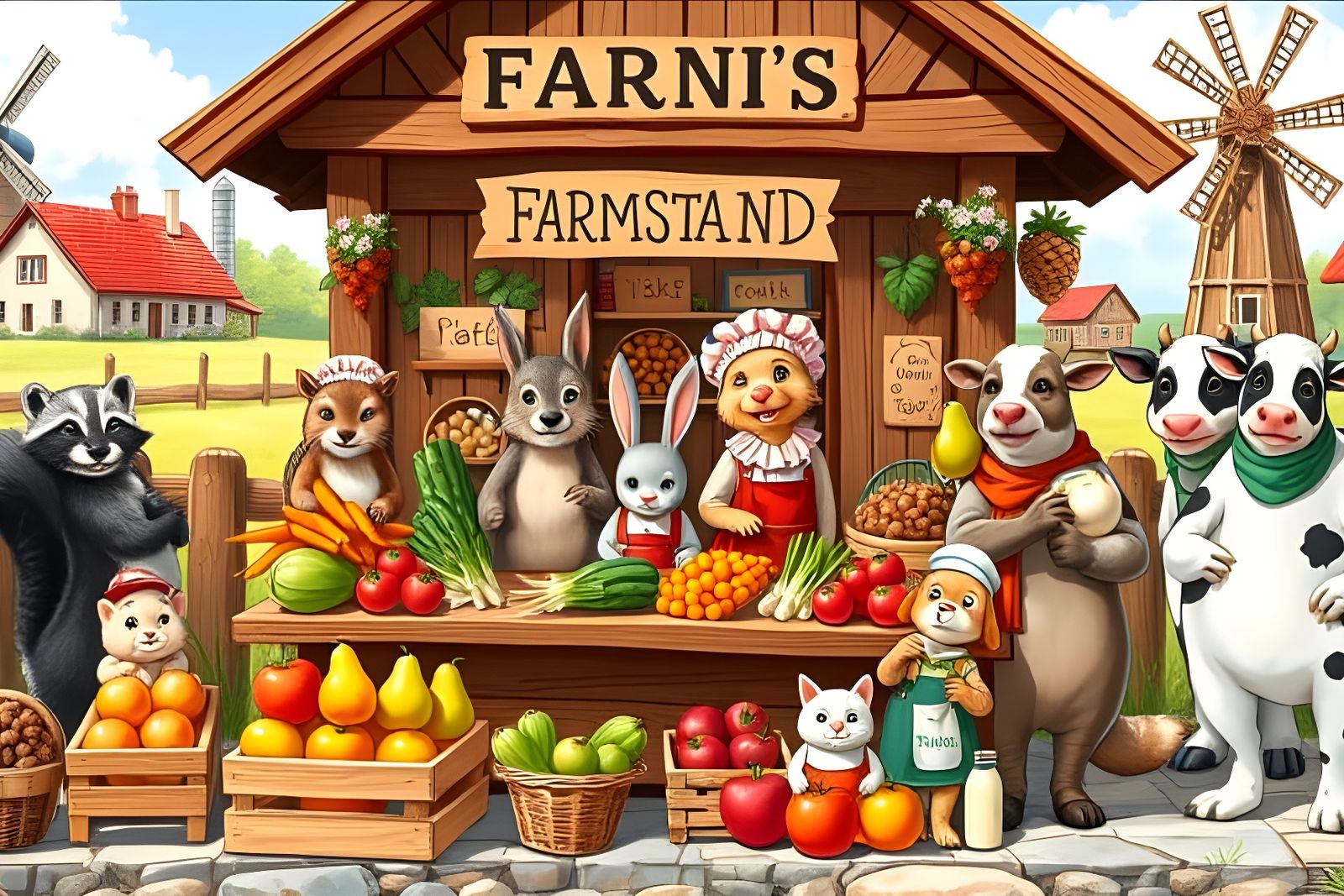 Charming Farmstand with Animal Vendors, Potter Style