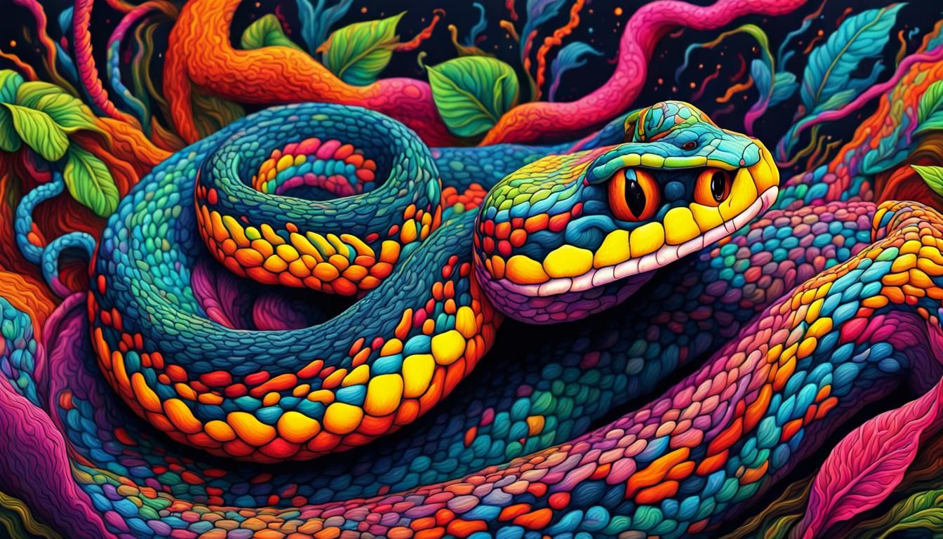 Psychedelic Snake in Splash Art Style