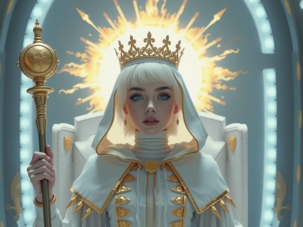 Futuristic Punk Girl on Throne in Surreal Style