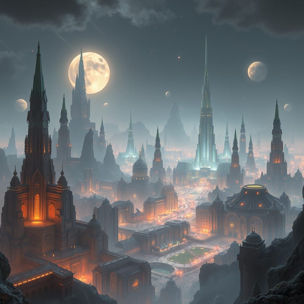 Surreal Metropolis Basks in Celestial Radiance