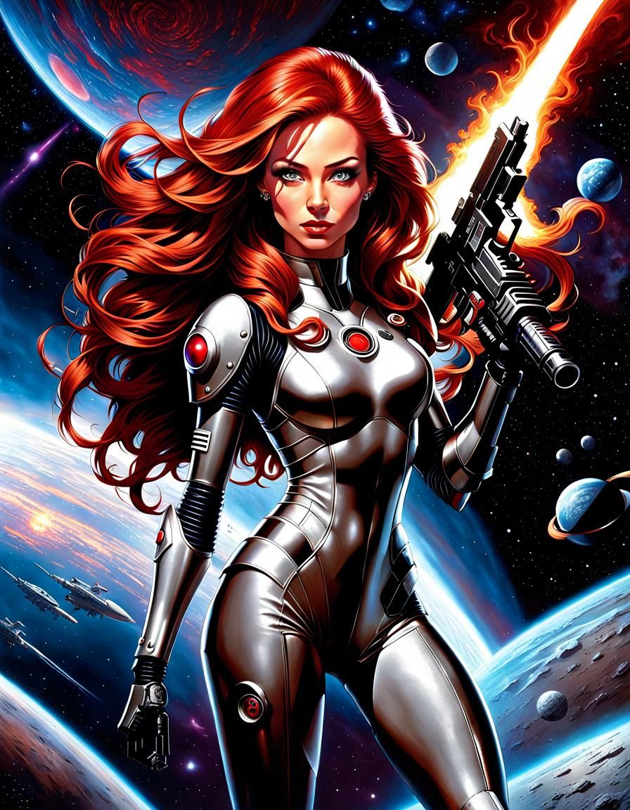 Retro Sci-Fi Girl Battles Space Monster