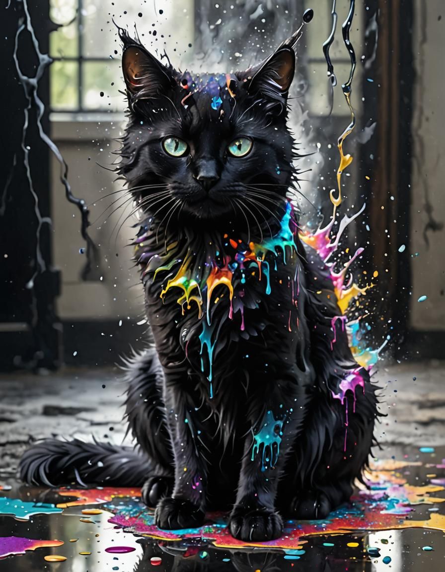 Iridescent Smoke Seeping From Shattered Glass Cat