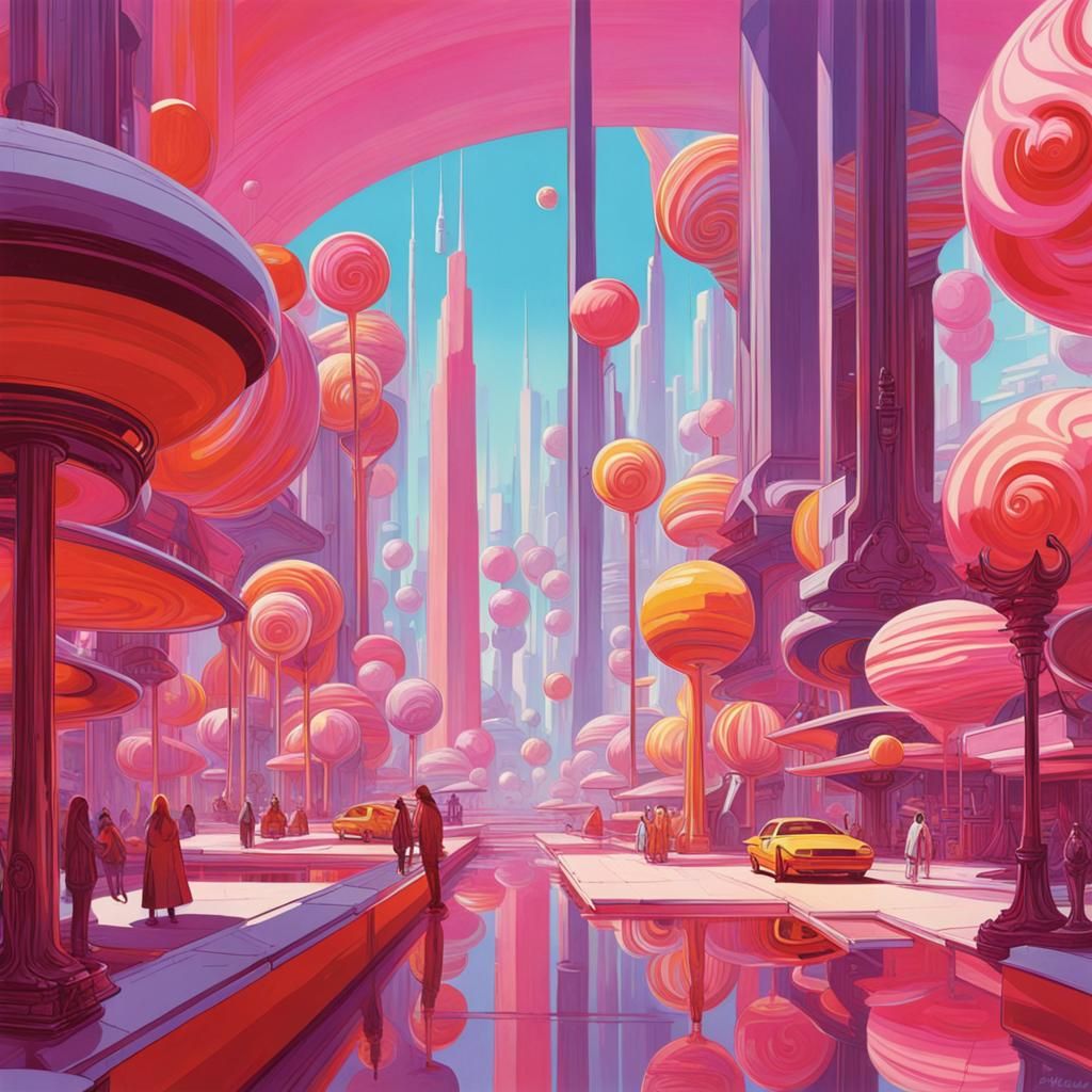 Candy Planet with Lush Forest City by Syd Mead