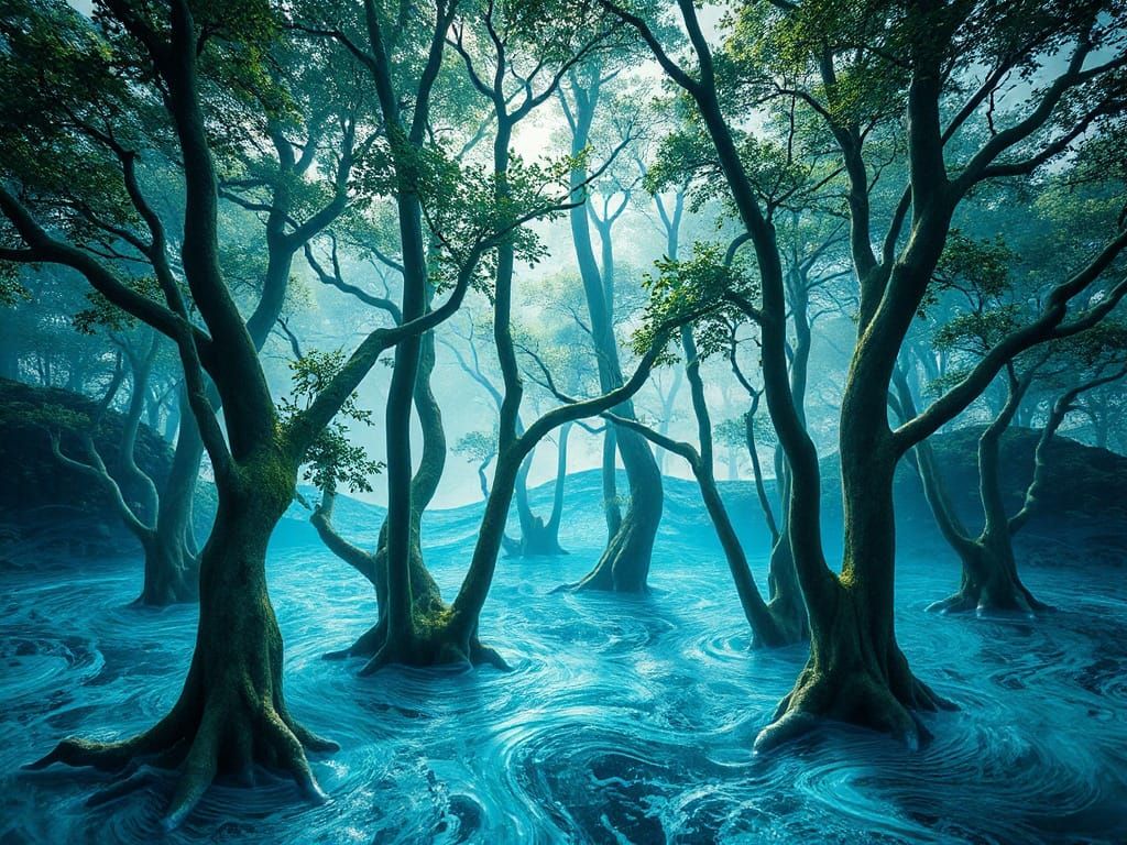 Surreal Rainforest Dreamscape in Digital Art Style